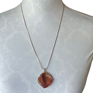 Rose Petal Pendant Necklace with Gold Trim | Gold Tone Chain